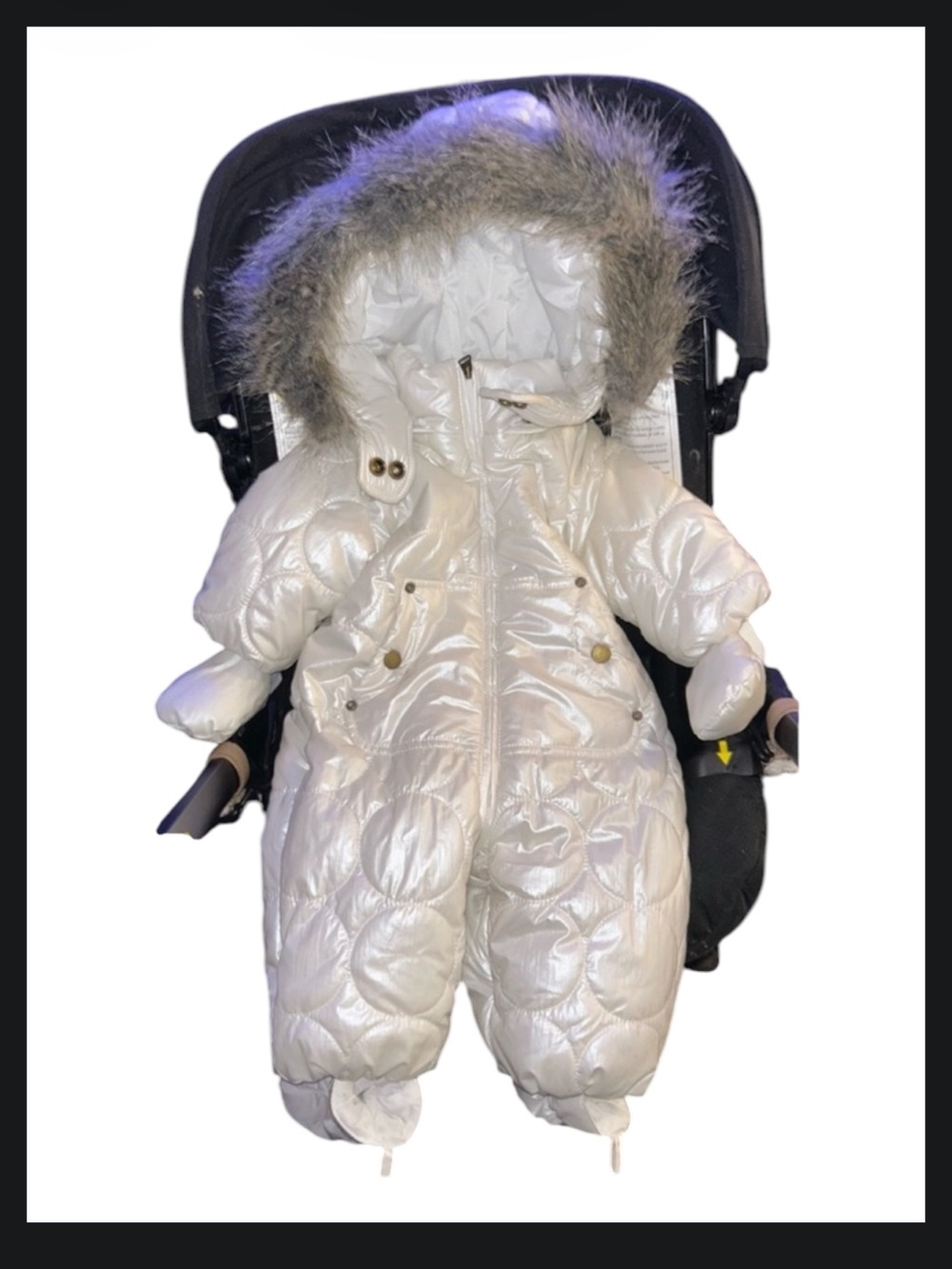 Diesel baby opalescent white soft snow suit bunny hooded fur trim hat y2k vtg 6m